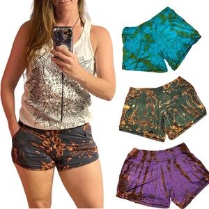 Stretchy Tie Dye Shorts with Pockets OS - PURPLE OR GRAY